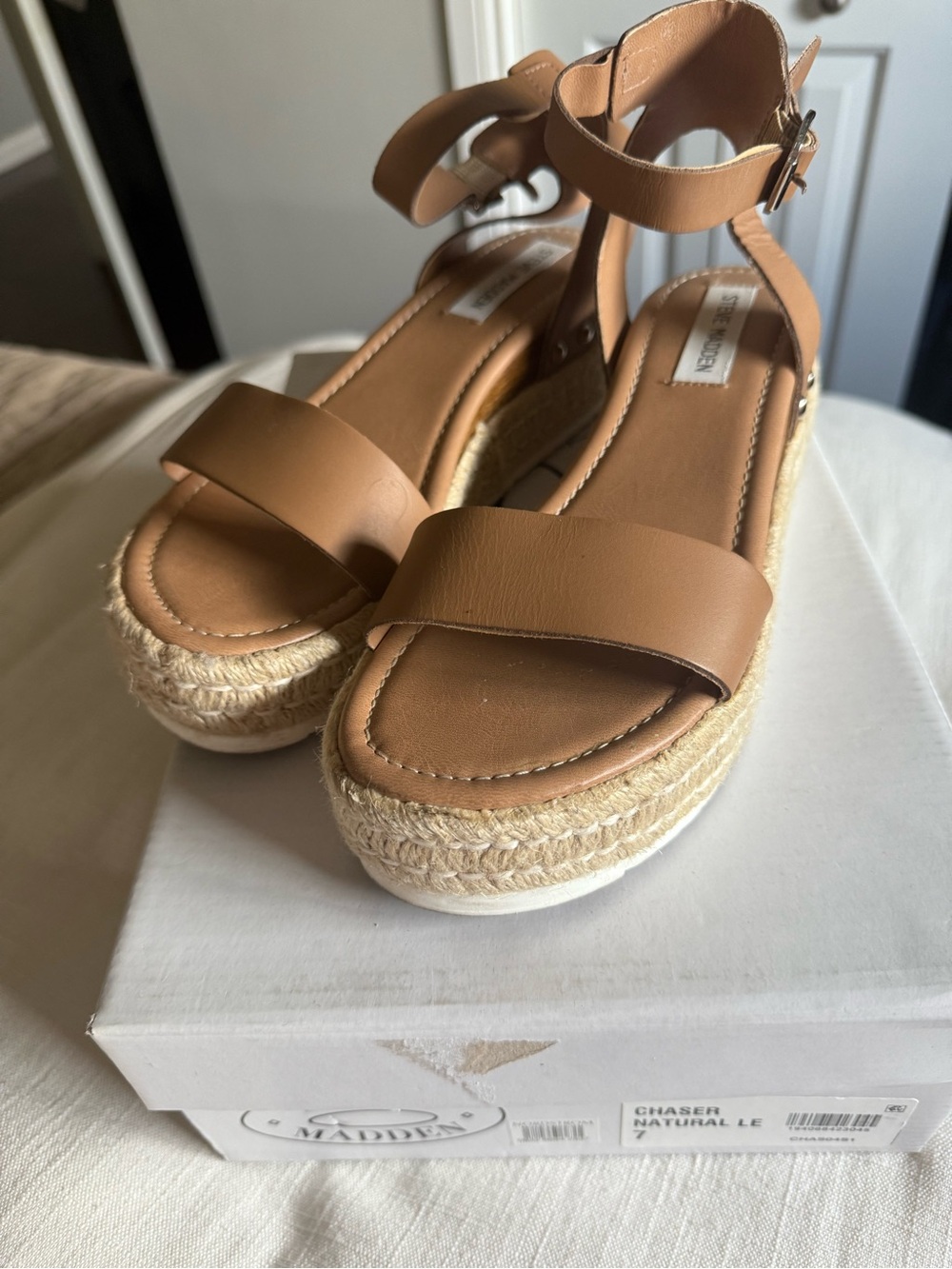 Steve Madden Tan Espadrille Wedge Sandals with Ankle Strap